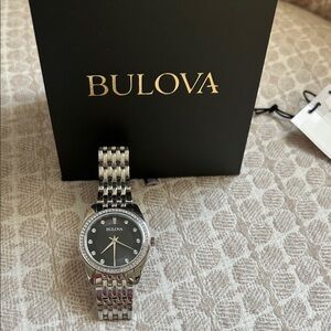 Bulova Silver Watch with Black Dial
